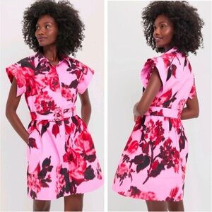 Tuckernuck Chloe Floral Belted Shirt Dress Pink Red Mini Dress NWT & Sold Out